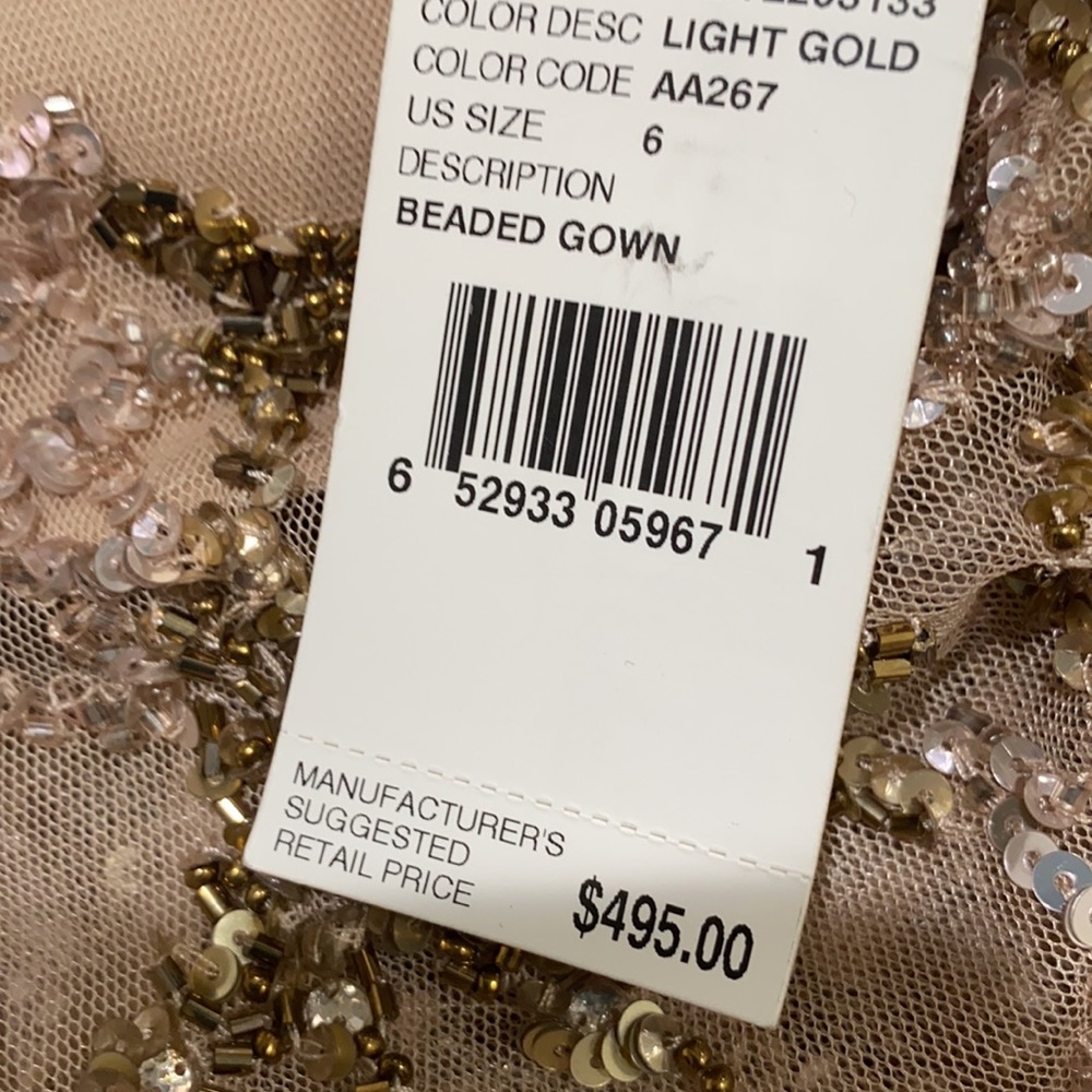 Aidan Mattox beaded gold 3/4 ruffle bell sleeve long gown - Picture 8 of 16